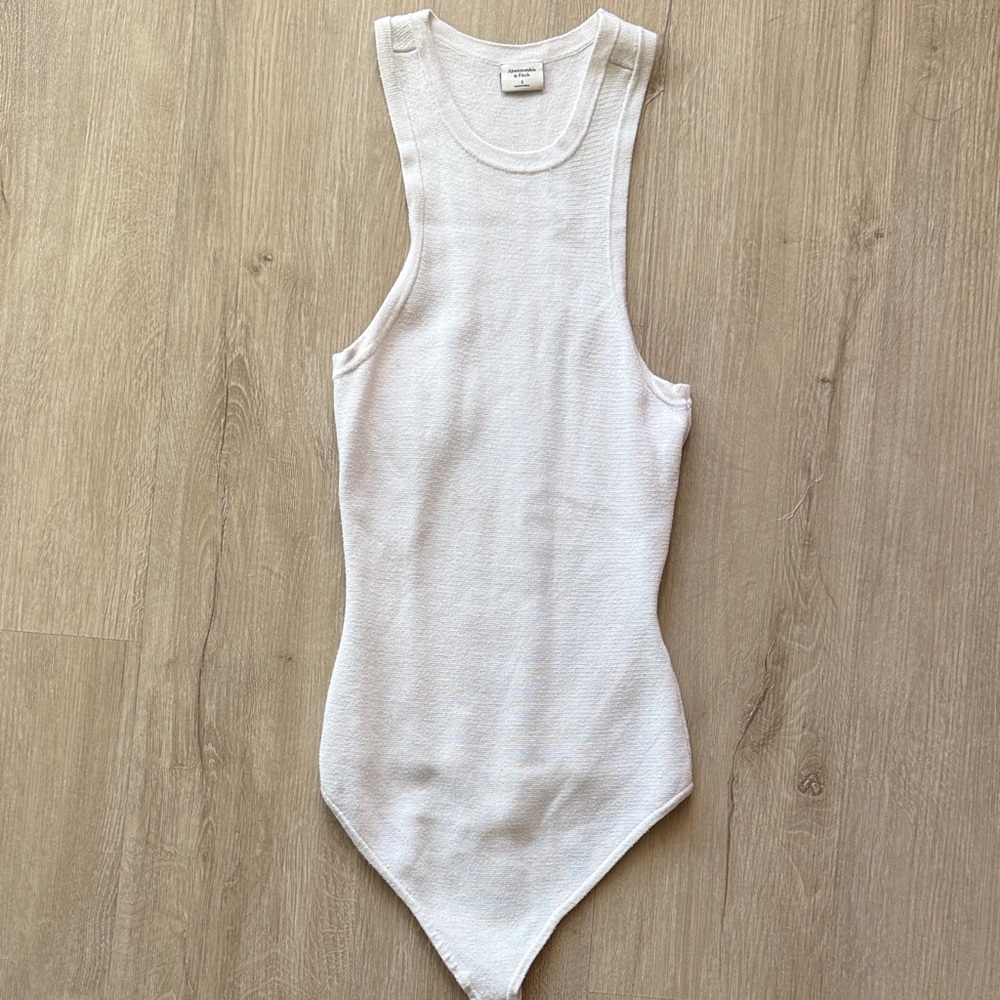 Abercrombie & Fitch White Knitted Racerback One-Piece Bodysuit